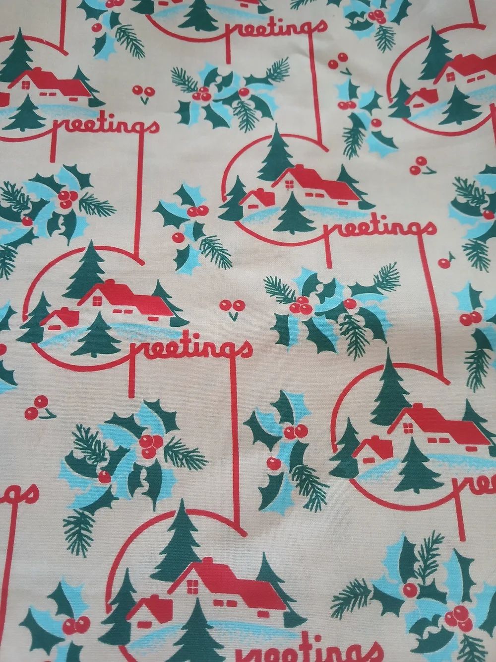 Retro style Christmas Greetings Fabric - 3 yards